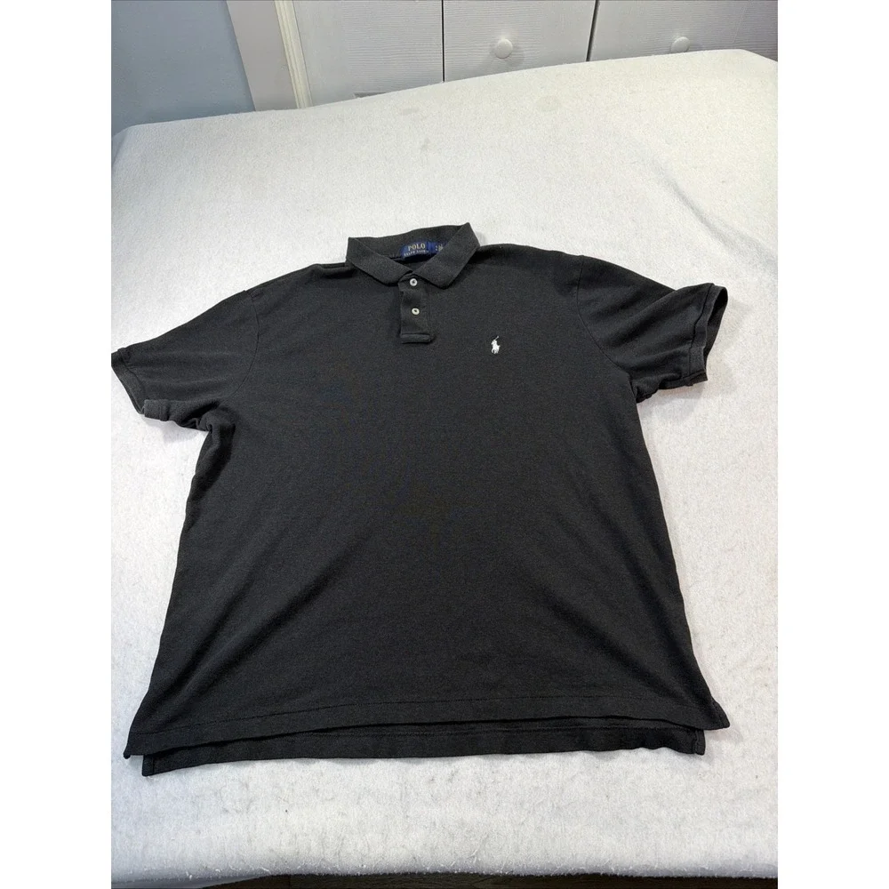 Polo Ralph Lauren Mens XL Charcoal Gray Solid Polo Shirt Custom Cotton